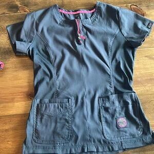 Koi grey  w pink accent Scrub top